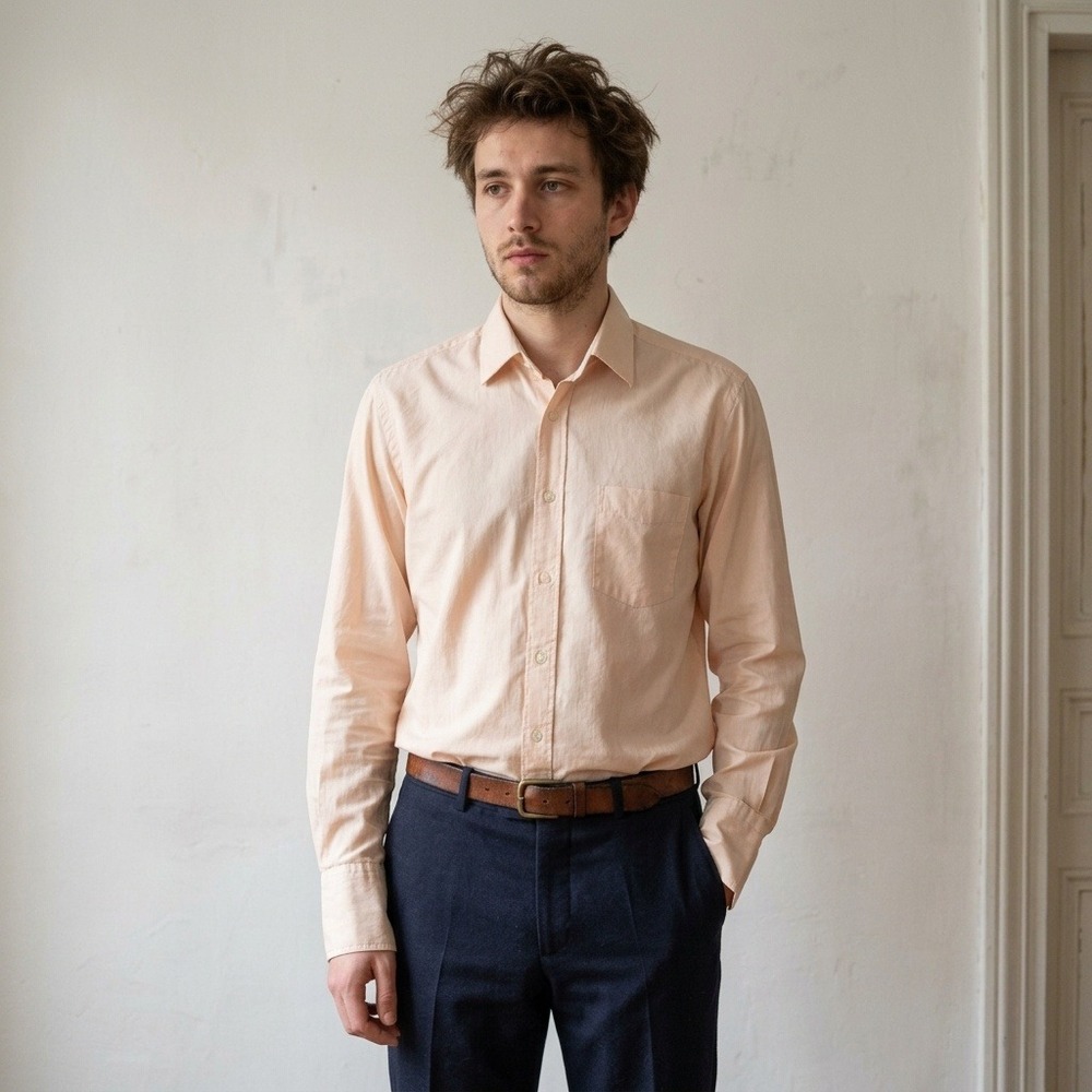 Charvet Mens Shirt Large Peach Micro Check French Cuff Tailored Luxury France